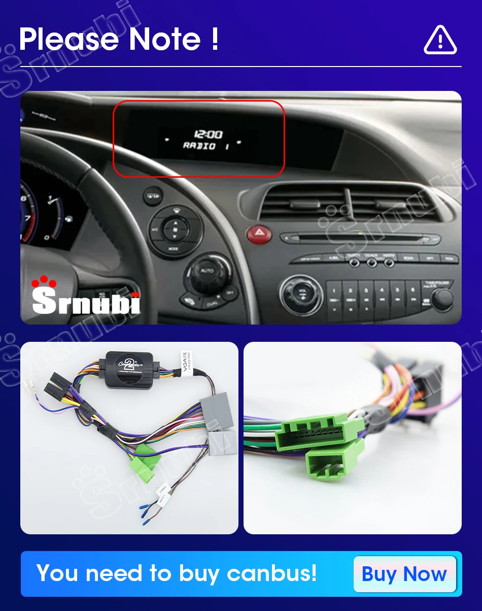 Srnubi 2Din Android 14 Für Honda Civic Hatchback 2006-2011 Autoradio Carplay Multimedia Video Stereo Headunit mit KI-Sprachsteuerung – Detail 1