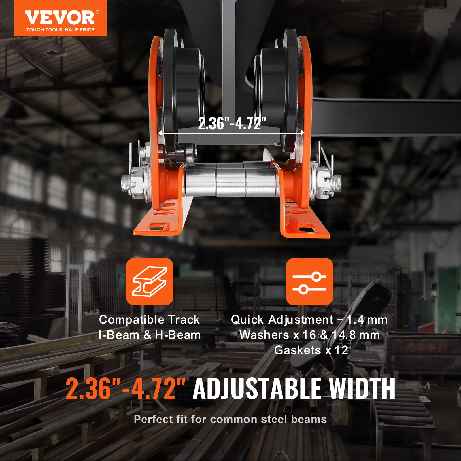 Electric Hoist VEVOR Manual Trolley 0.5/1 Ton Capacity for PA200 PA250 PA300 PA400 PA500 Push Beam Trolley with Dual Wheels electric hoist
