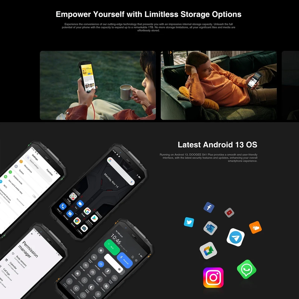 DOOGEE-S41 plusスマートフォン、頑丈な電話、4GB 128GB、5.5インチの