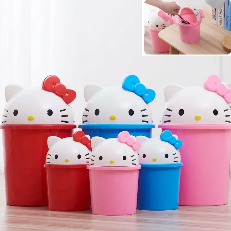

Hello Kitty Clamshell Dustbin Trash Can Rubbish Bin Garbage Binsanrio Kawaii Trash Can Bedroom Living Room Toilet Paper Basket