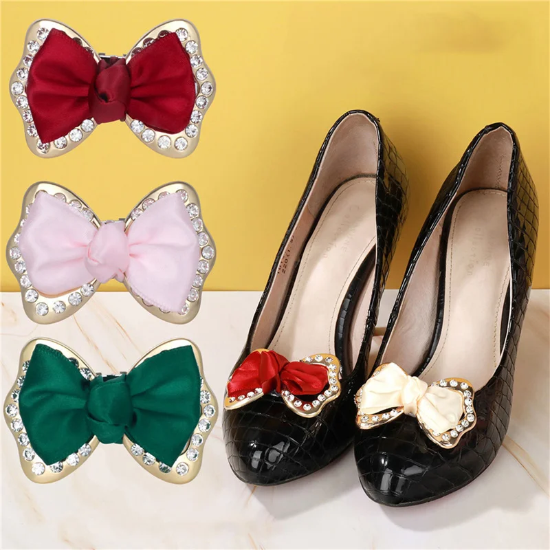  1 Pair Rhinestone Shoe Clips Classic Detachable Bow