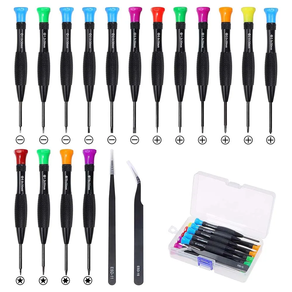 

18Pcs Screwdriver Set,Magnetic Small Screwdrivers with Flathead Phillips Screwdriver Tweezers for Repairing Eyeglass Phone Watch