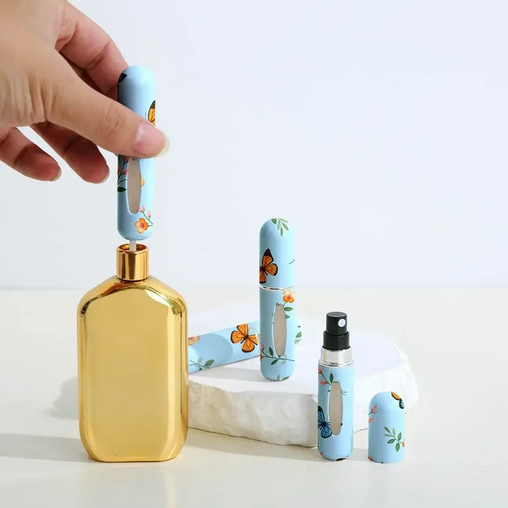Portable Print Mini Perfume Bottle Refillable Leak-proof Spray Rotating Bottle 5ml Empty Cosmetic Containers Travel