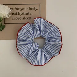 Vibrant Red and Blue Striped Elastic Hair Scrunchie - Fashionable Hair Accessory (Blue Striped)