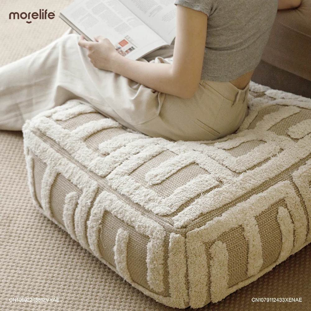 Fabric Footstool Three Dimensional Relief Embroidery Beige Coffee Sitting Pier Living Room Futuan Lazy Sofa Ottoman Furniture