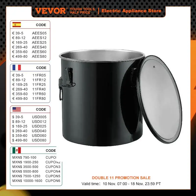VEVOR Fryer Grease Bucket 8 Gal Oil Disposal Caddy Stainless Steel Fryer Oil Bucket Rust-Proof Coating Transport Container
