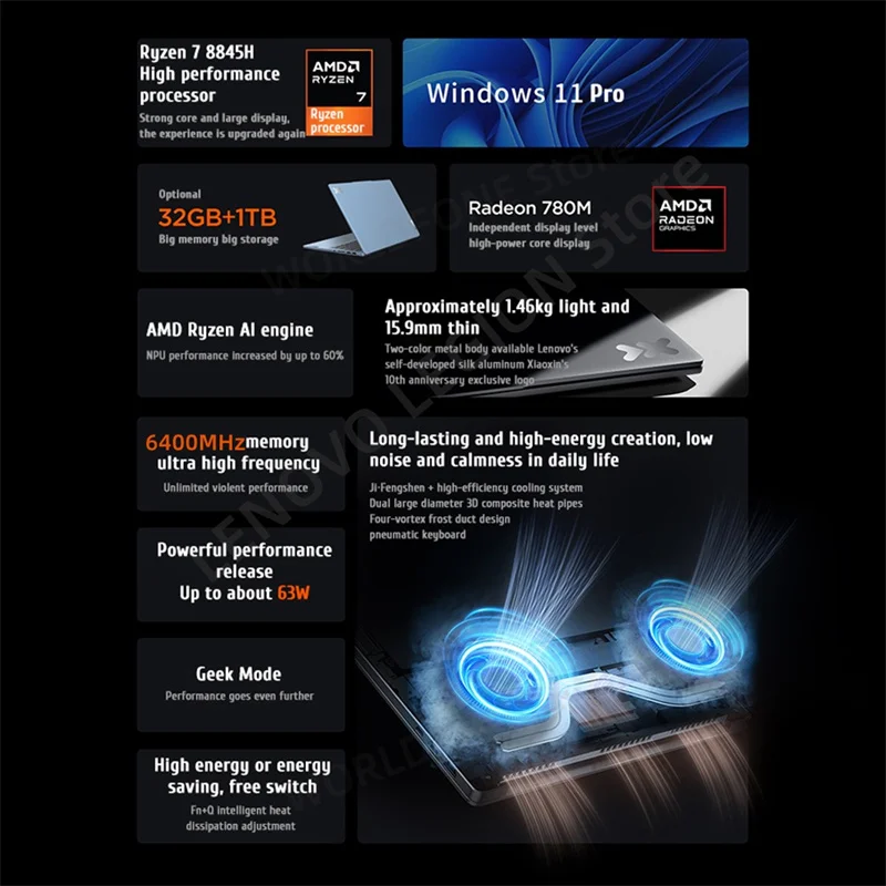 Lenovo Laptop 2024 Xiaoxin Pro 14 AMD R7 8845H 16/32GB 1T/2T SSD Radeon 780M 14“ 2.8K 120Hz OLED Al Notebook New PC 2