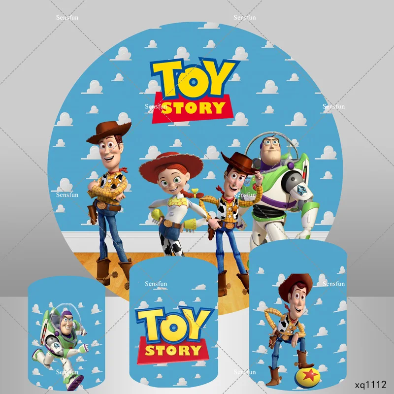Disney Toy Story Round Background Cover Clouds Sky Wall Woody Buzz Lightyear Boys Birthday Party Circle Background Plinth Covers