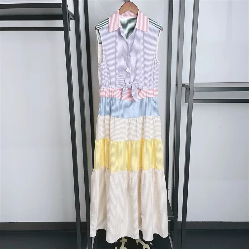 

Женское платье без рукавов, многоцветное платье с завязками, весна-лето 2024