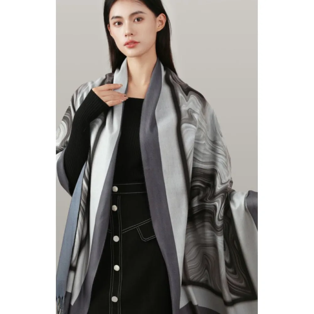 Sciarpa stile etnico stampata media lunga calda trama nappa scialle sciarpa cashmere_voghion.com