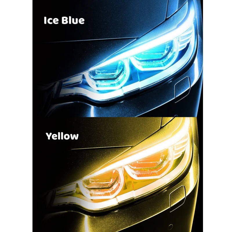 thumbnail image 1 of tiras de luces LED para coche, luces de circulación diurna, superficie de faros delanteros flexibles, lámpara decorativa, estilo de señal de giro fluido, 1 of 5