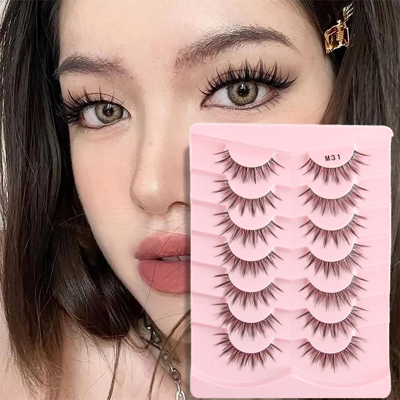 

3/7/10 Pairs False Mink Eyelashes Korean Style Long Band lashes Wispy 3D Natural Eyelashes Daily Dating Makeup Eyelash Faux Cils