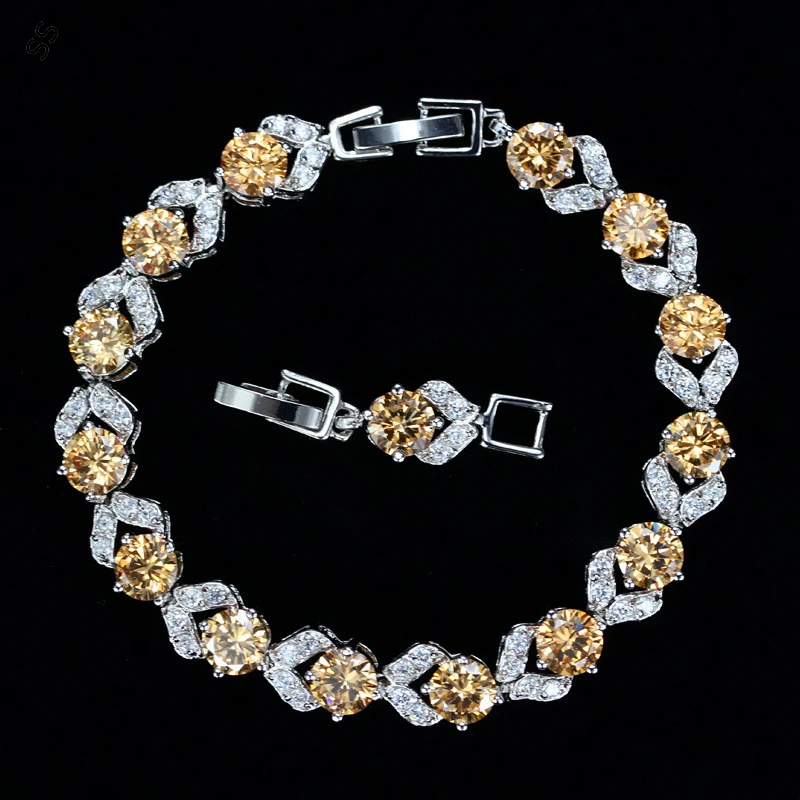 Ladies Fashion Hand Accessories Olive-green Zircon Main Stone White Crystal Chain Bracelet for Women Garment Decoration