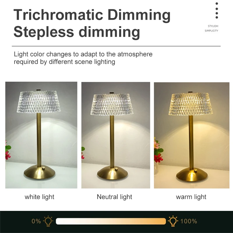 LED Cordless Table Lamp USB Rechargeable Night Light Touch Dimming Desk Lamp Coffee/Bar/Hotel/Bedroom Decor Atmosphere Light