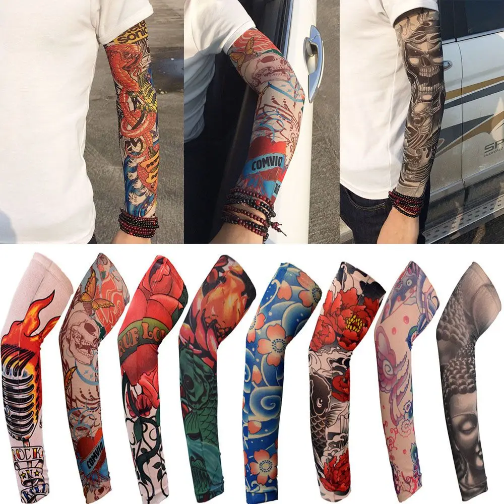 Fashion New Men Flower Arm Tattoo Sleeves Seamless Outdoor Riding Sunscreen Arm Sleeves Sun Uv Protection Warmers for Women
