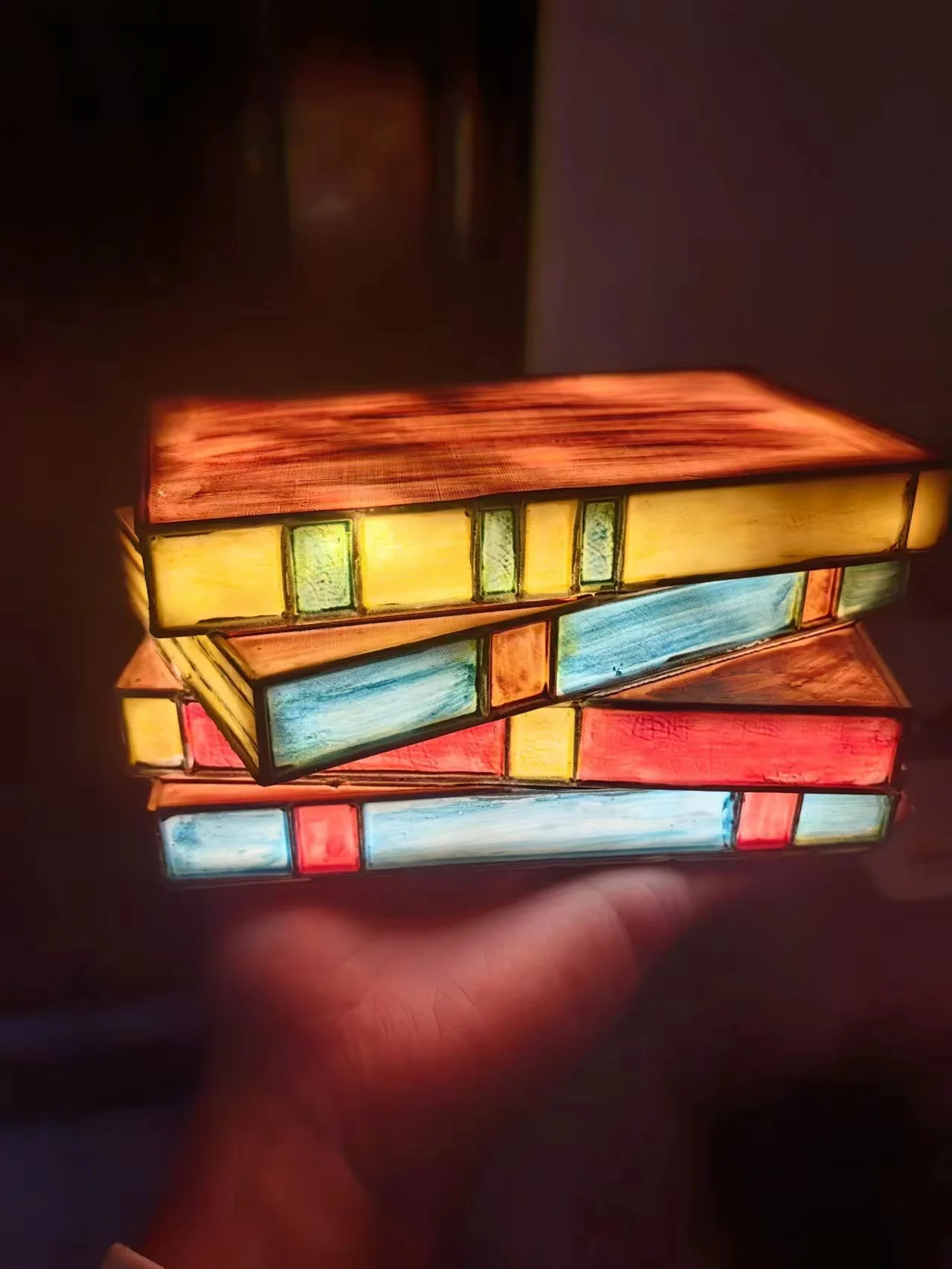 

Colored glass stacked book lamp resin handicraft desk lamp