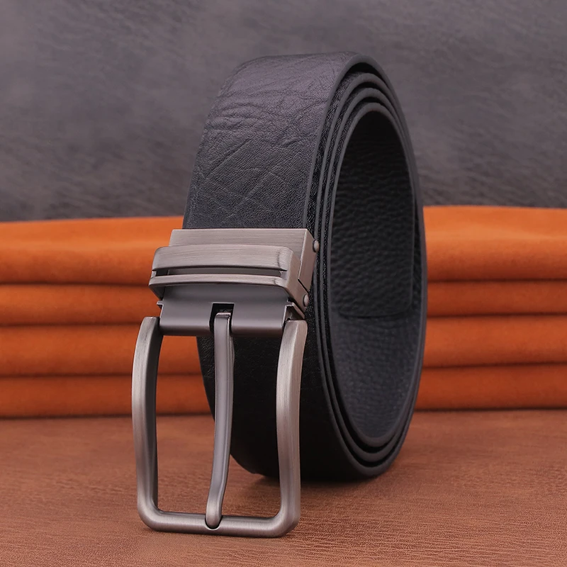 

High Quality Gray pin buckle belt men brand luxury brand designer full grain leather corset Cowboy casual ceinture homme Coffee