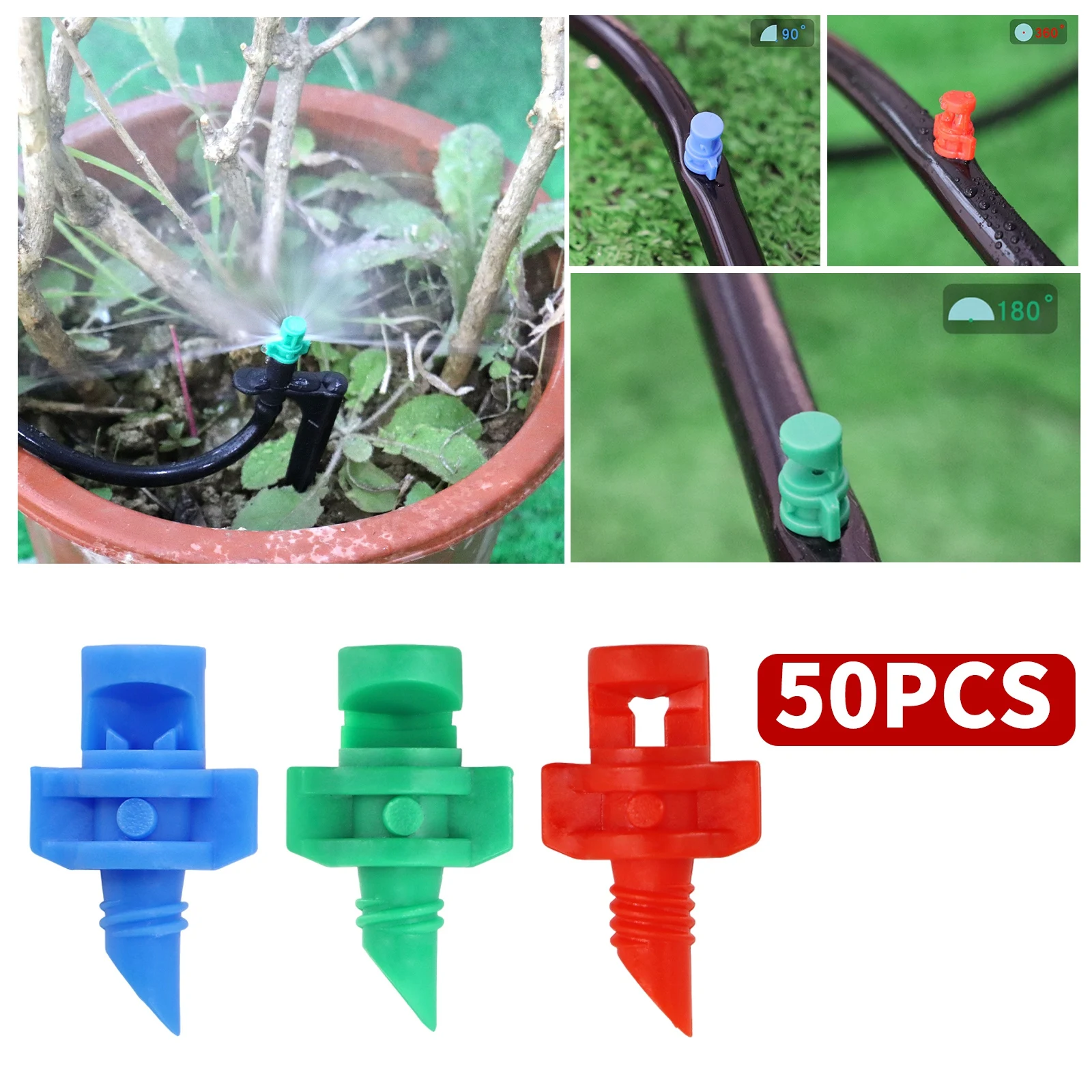 

50pcs High Quality 90° 180° 360° Angle Simple Refraction Sprinkler Nozzle Head Garden Fruit Tree Irrigation Misting Nozzle