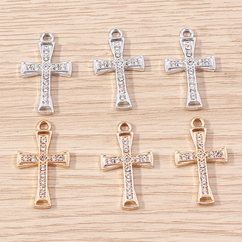 10pcs Gold Silver Color Crystal Cross Charms for Jewelry Making DIY Drop  Earrings Pendants Necklaces Handmade Crafts Accessories