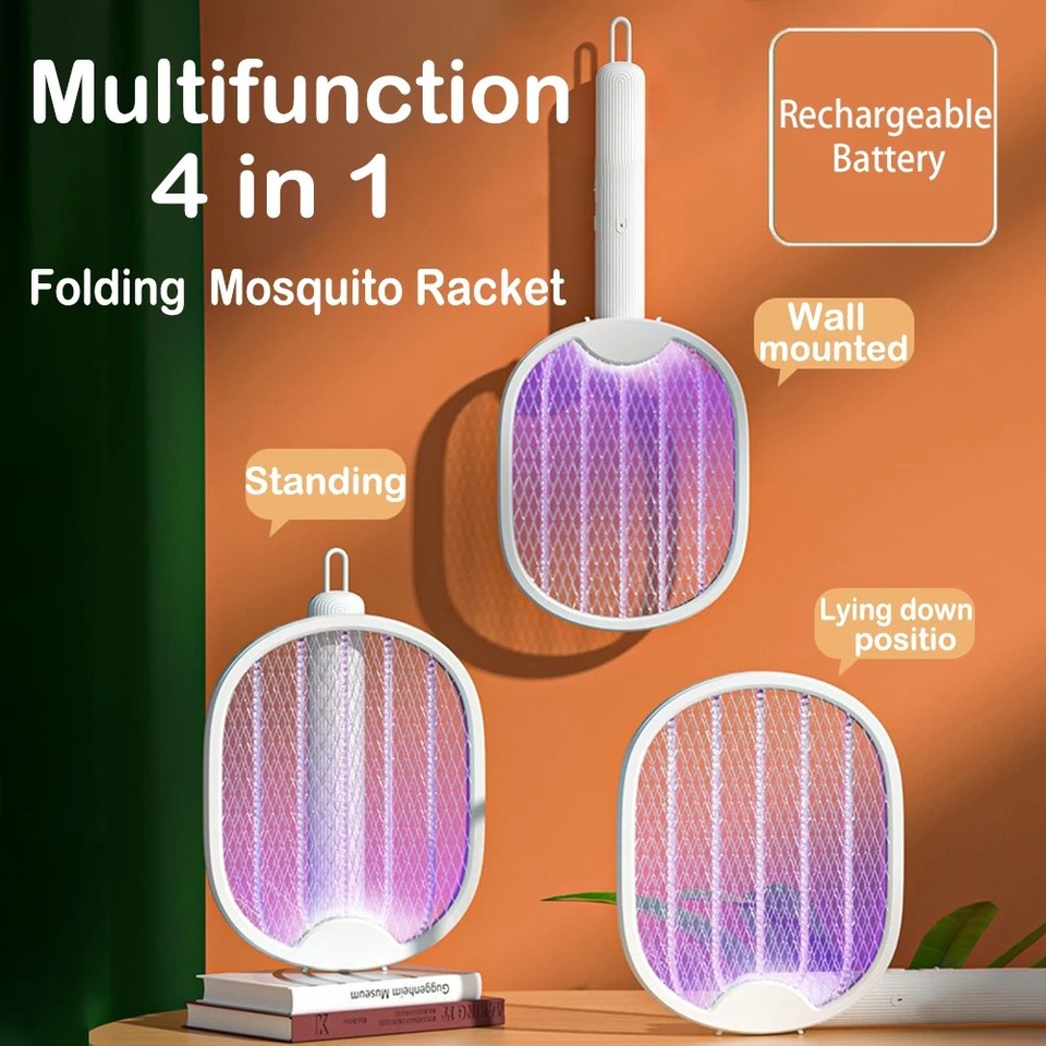 Foldable Electric Mosquito Killer USB Rechargeable Fly Swatter Racket with UV Light Bug Zapper for Camping Home Garden
