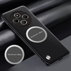Luxury Magnetic Leather Case with Metal Car Holder - Skin Feel Carbon Fibre Shockproof Protector for Redmi A4 (Black Carbon Fibre)