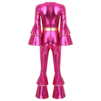 Womens 70S Disco Vintage Jumpsuit Metallic Shiny Flare Sleeve Bodysuit Hippie Bell Bottom Jazz Dance Carnival Rave Party Costume - Image 4