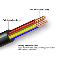 0.3-3 เมตร 3 PRONG สายไฟ 15A 14AWG อุปกรณ์สายไฟไฟฟ้าสายหญิง/ชายปลั๊กสายไฟสําหรับโคมไฟพัดลม 3