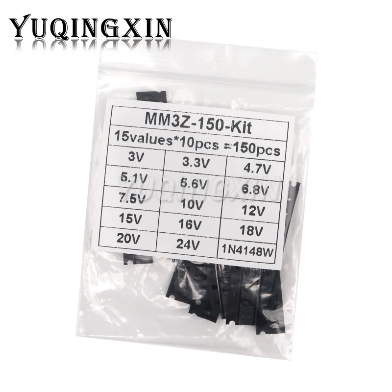 150 шт. 0,2 Вт SMD стабилитрон диод Ассорти Комплект SOD-323 0805 3 в-24 в 1N4148 15 значений каждый 10 шт. DIY набор образцов