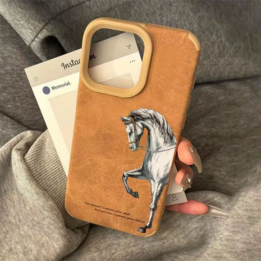 Elegant White Horse Leather-Textured TPU Phone Case – Fashionable, Anti-Drop & Anti-Slip Design, Perfect Gift Choice