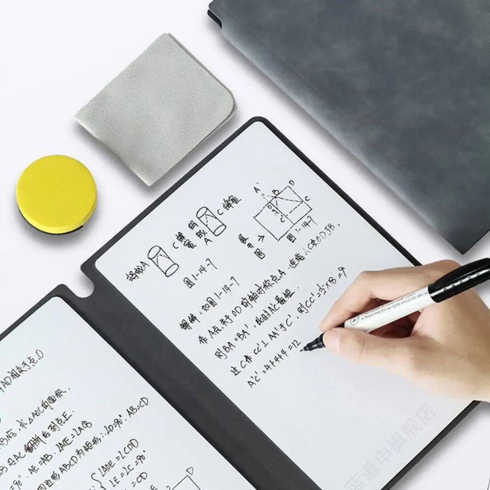 휴대용 주간 플래너 사무용품, A5 가죽 메모 패드, 화이트보드 노트북, 화이트보드 펜, 지우기 천 쓰기 보드