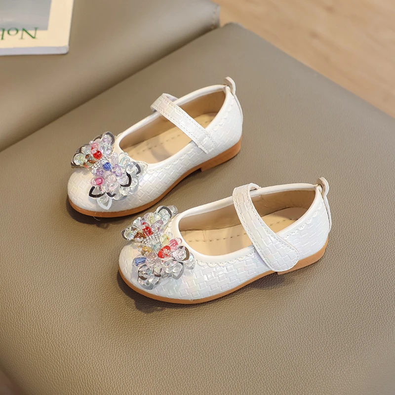

2024 Children Shoes Spring Autumn New Fashion Rhinestone Girls Small Princess Shoes Soft Baby Performance Dance Shoes H705