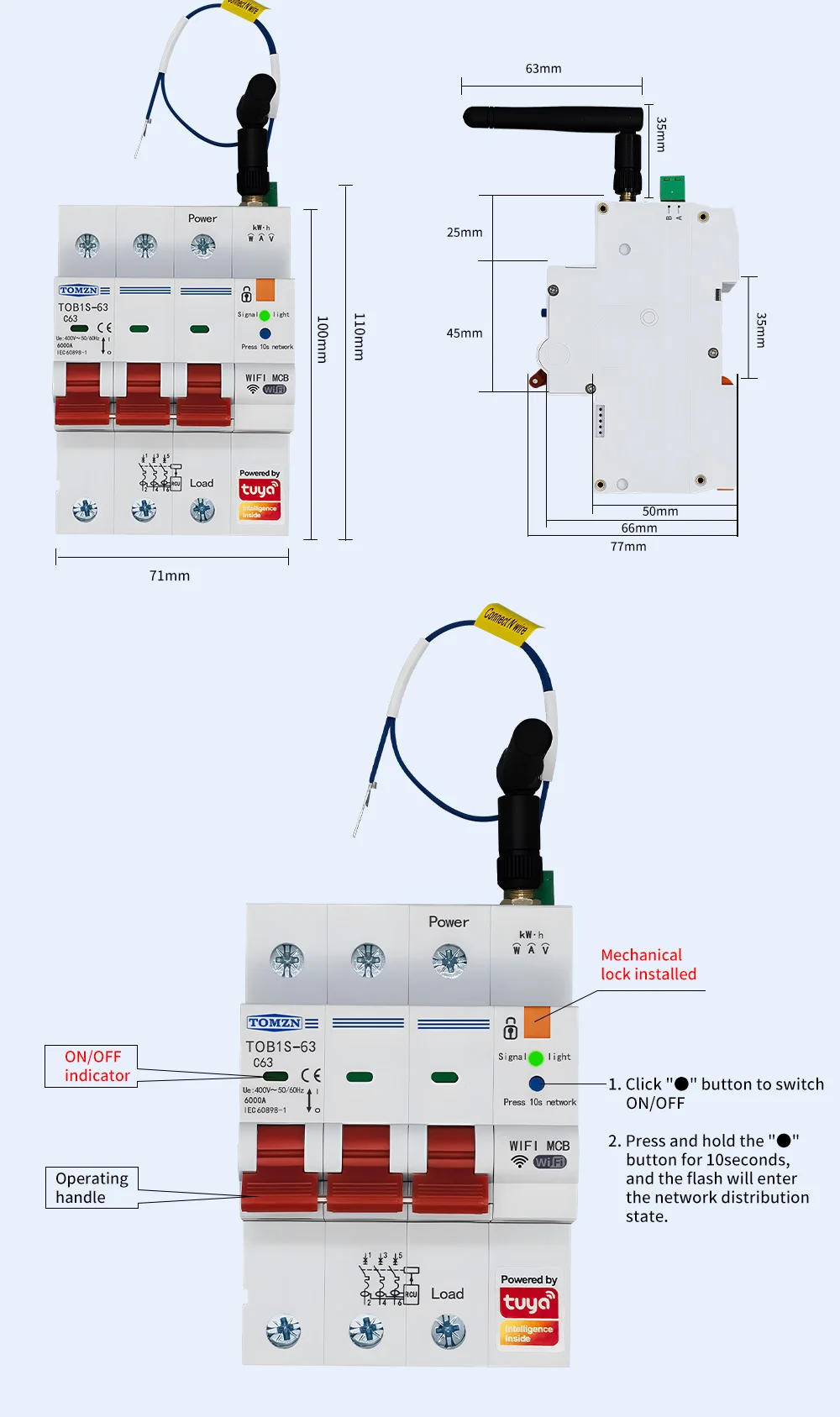 Three Phase 3P+N WIFI Smart Circuit Breaker TUYA Smartlife RS485 Modbus Lock Din