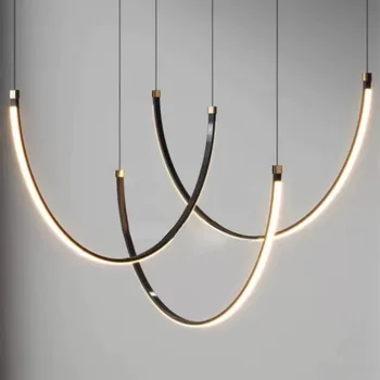Lampadario a LED Moderno a Forma di U per Soggiorno, Studio, Ristorante, Sala Espositiva, Design Industriale Creativo