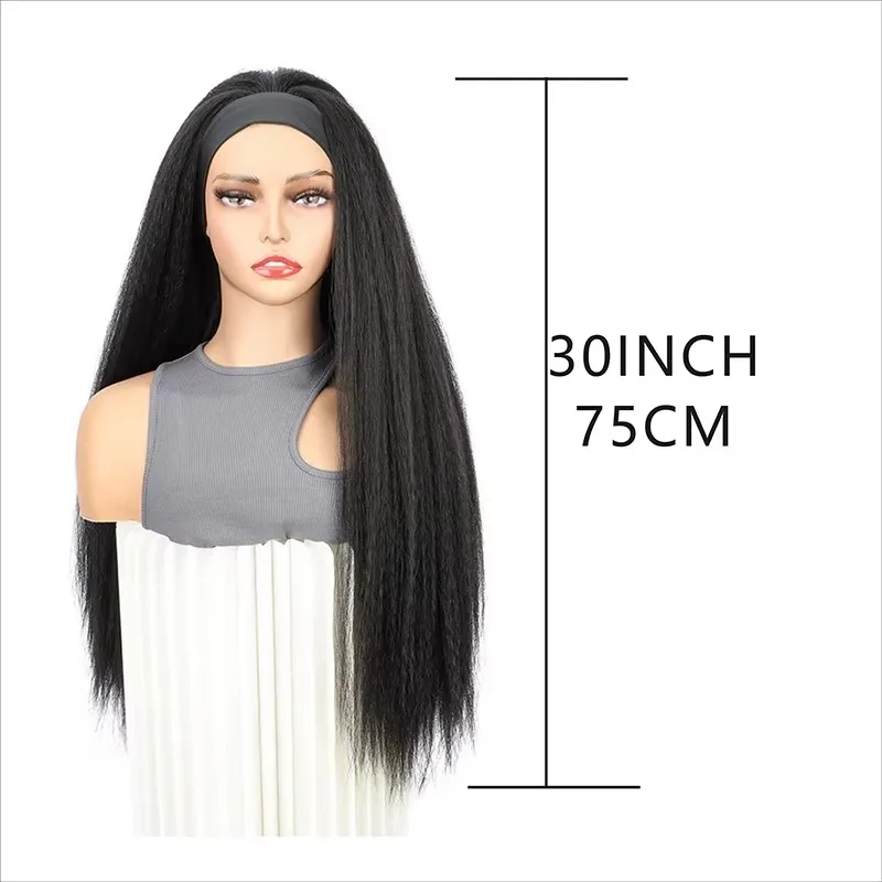 Synthetic Yaki Straight Headband Wigs for Black Women Straight Hair Band Attached Half Wig Full Machine Made Wig