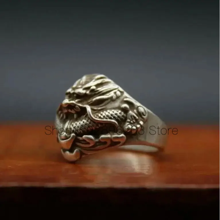 20 Mm Calibro Cinese Miao Gioielli In Argento Lucky Dragon Beast Animal Finger Ring