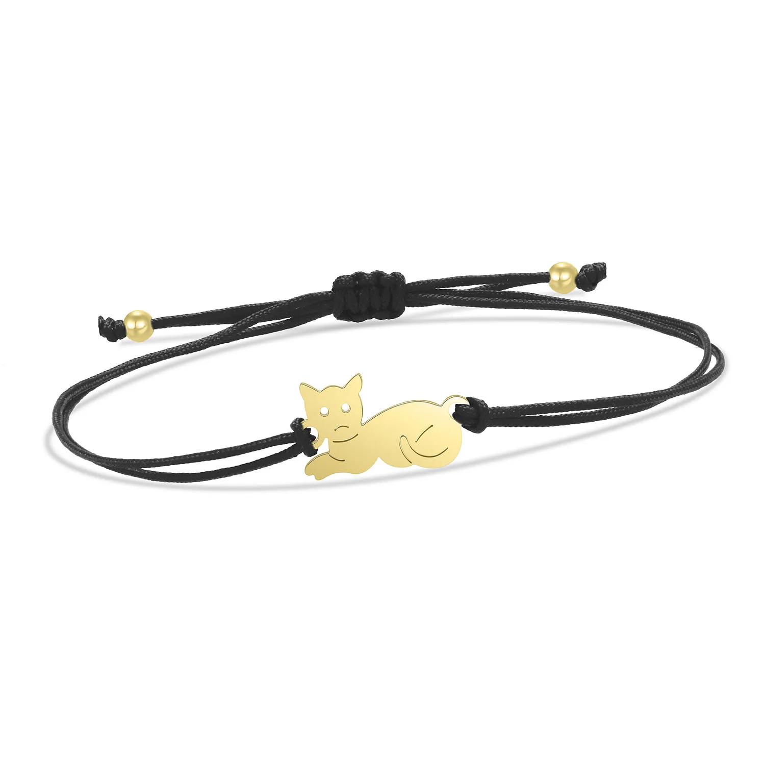 Gold-plated Stainless Steel Delicate Polished Cute Cat Charm Bracelet Women Fashion Red String - PeticaDeals