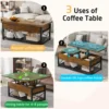 43" Lift Top Coffee Table, 3 in 1 Multi-Function Coffee Table with Storage for Living Room, Small Coffee Table , Rustic Brown. 4
