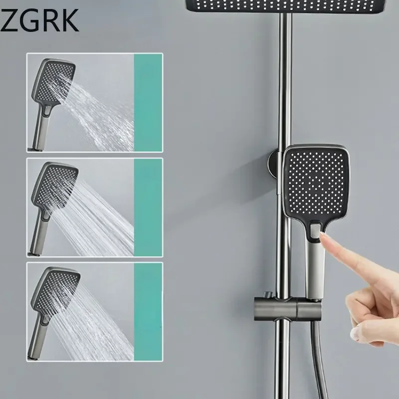 Shower Set Brass Shower Faucet Set Digital Display Thermostatic Bathroom Pressurized Water Ash-plated System