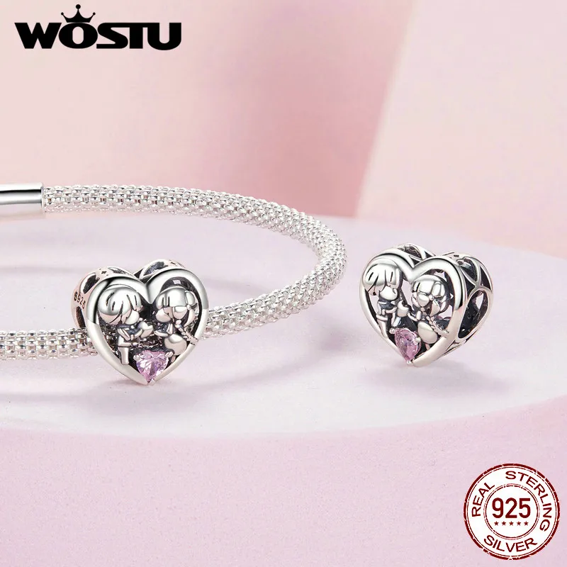925 Sterling Silver Little Boy & Girl Charm Lovely Heart Beads Fit Original Bracelet DIY Friendship Birthday Jewelry Gift