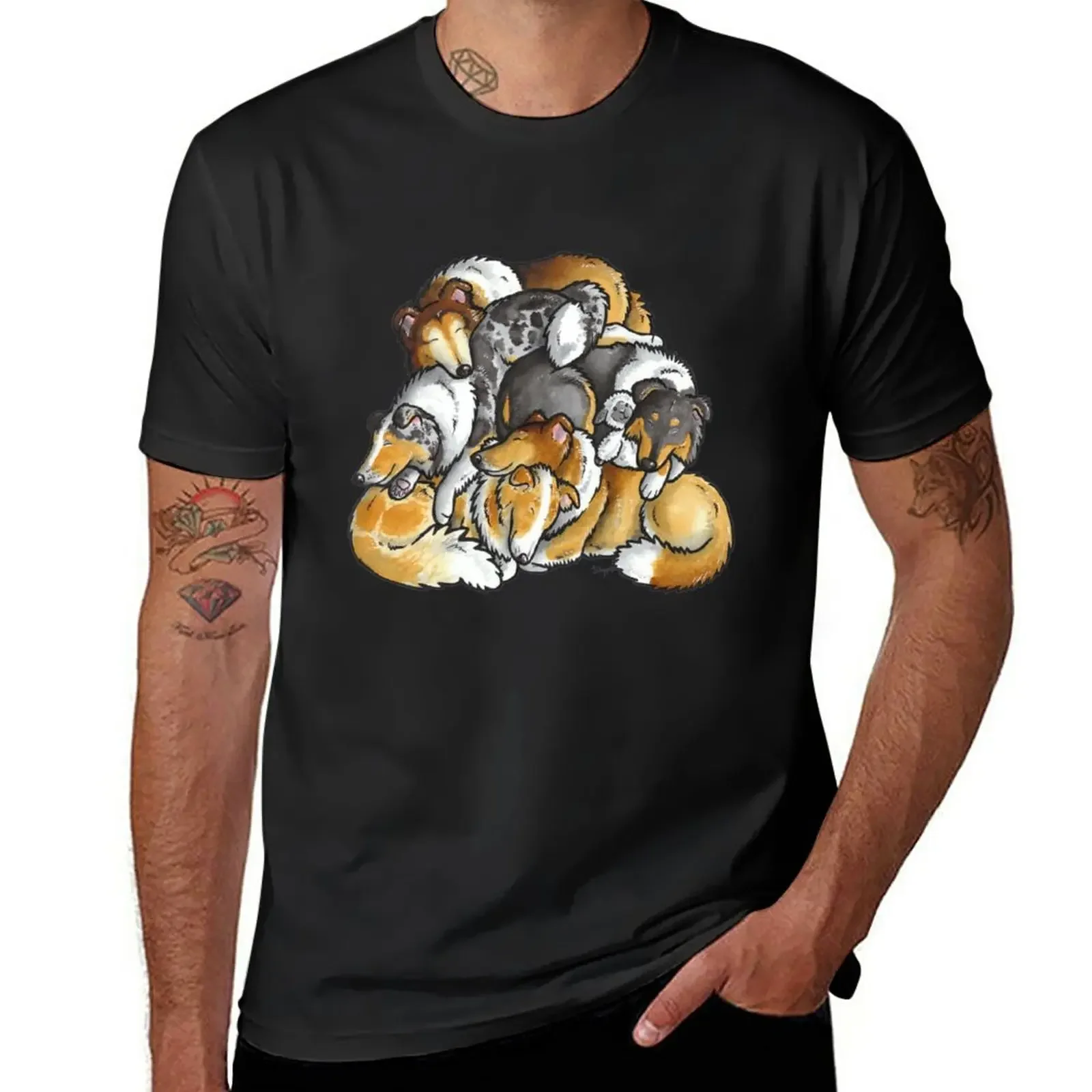 

Rough Collie - sleeping pile cartoon T-Shirt aesthetic clothes animal prinfor boys summer top mens clothes