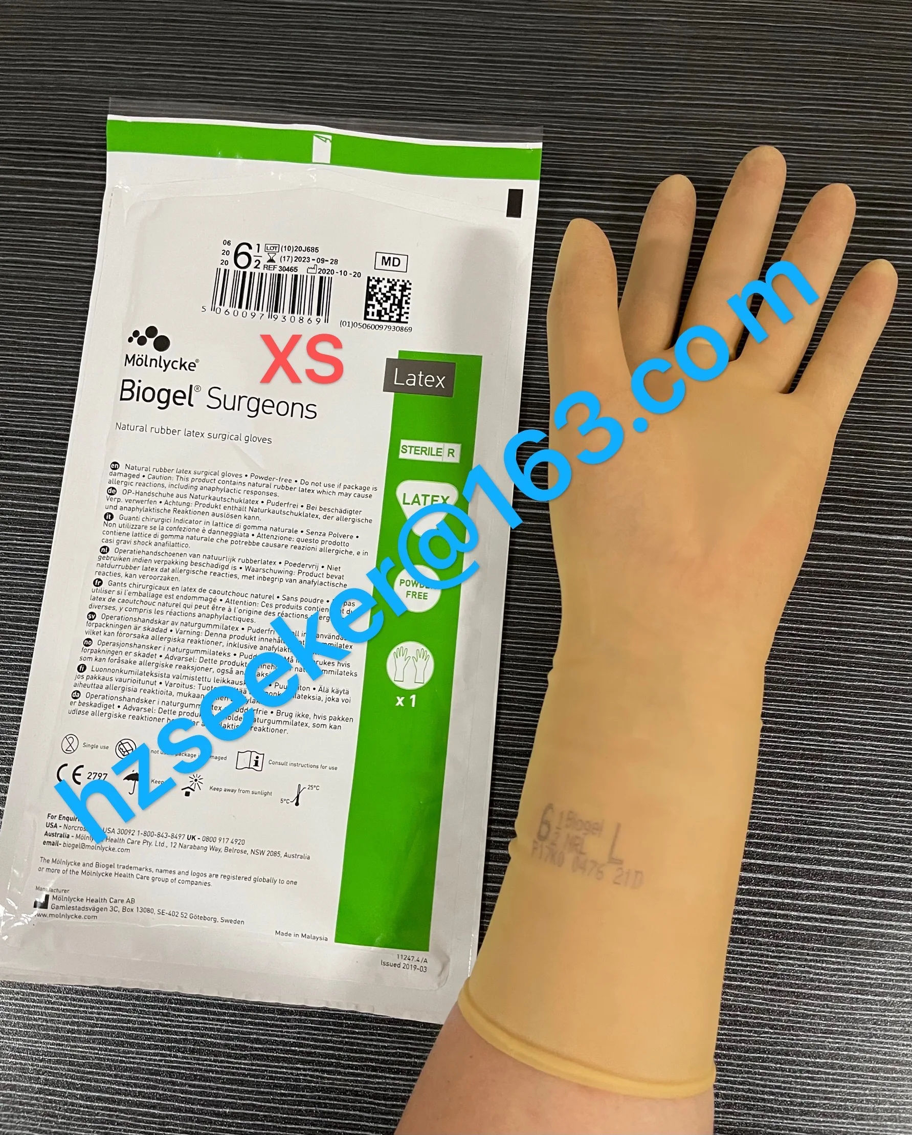 Mölnlycke Biogel® Surgeons (one pair) latex  glove Beaded cuff • Powder-free  length 29cm