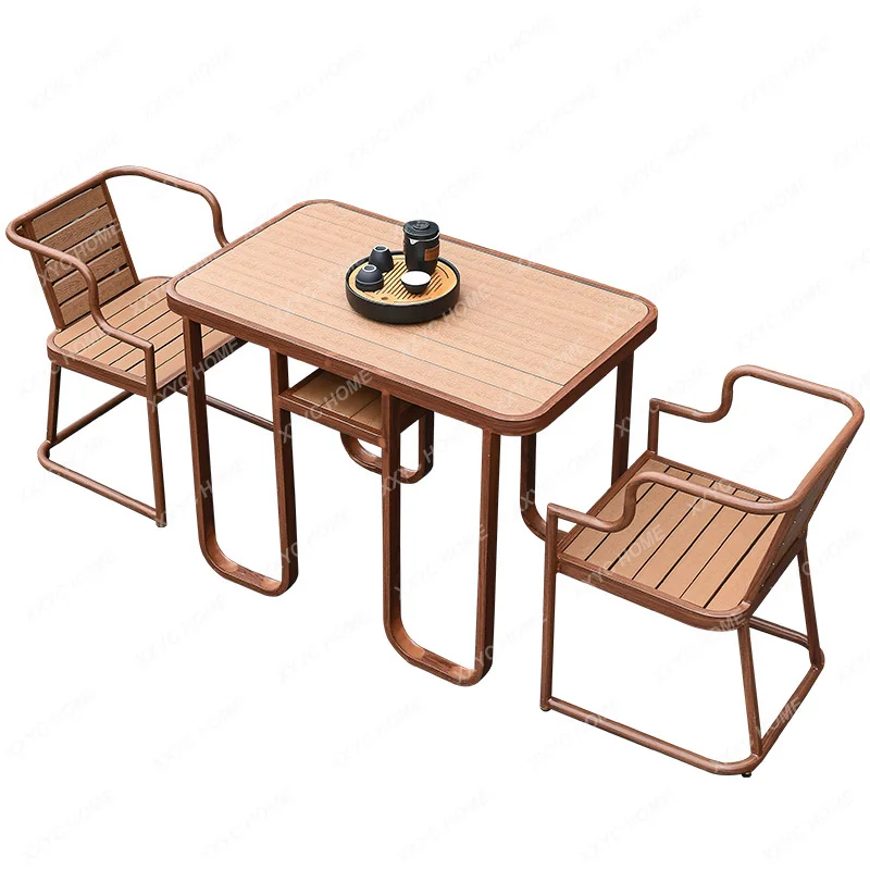 Outdoor Leisure Balcony Three-Piece Tables and Chairs Courtyard Indoor Combined Chair Plastic Wood Table and Chair Combination