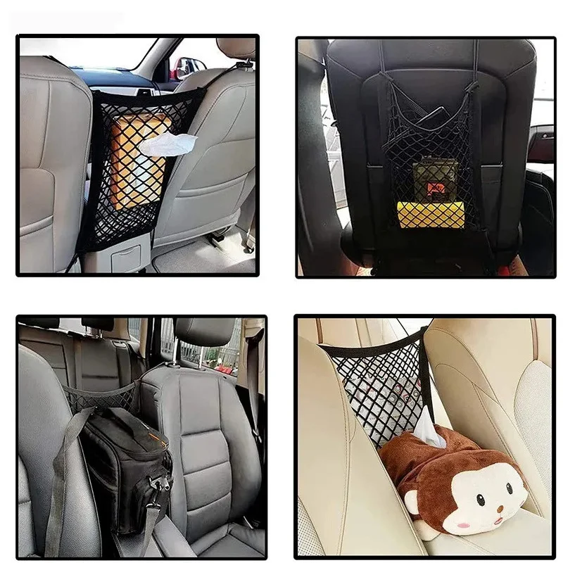 Universal Stretchy Polyester Car Truck Seat Mesh Storage Mesh Bag with Hook Between Seats Storage Bag
