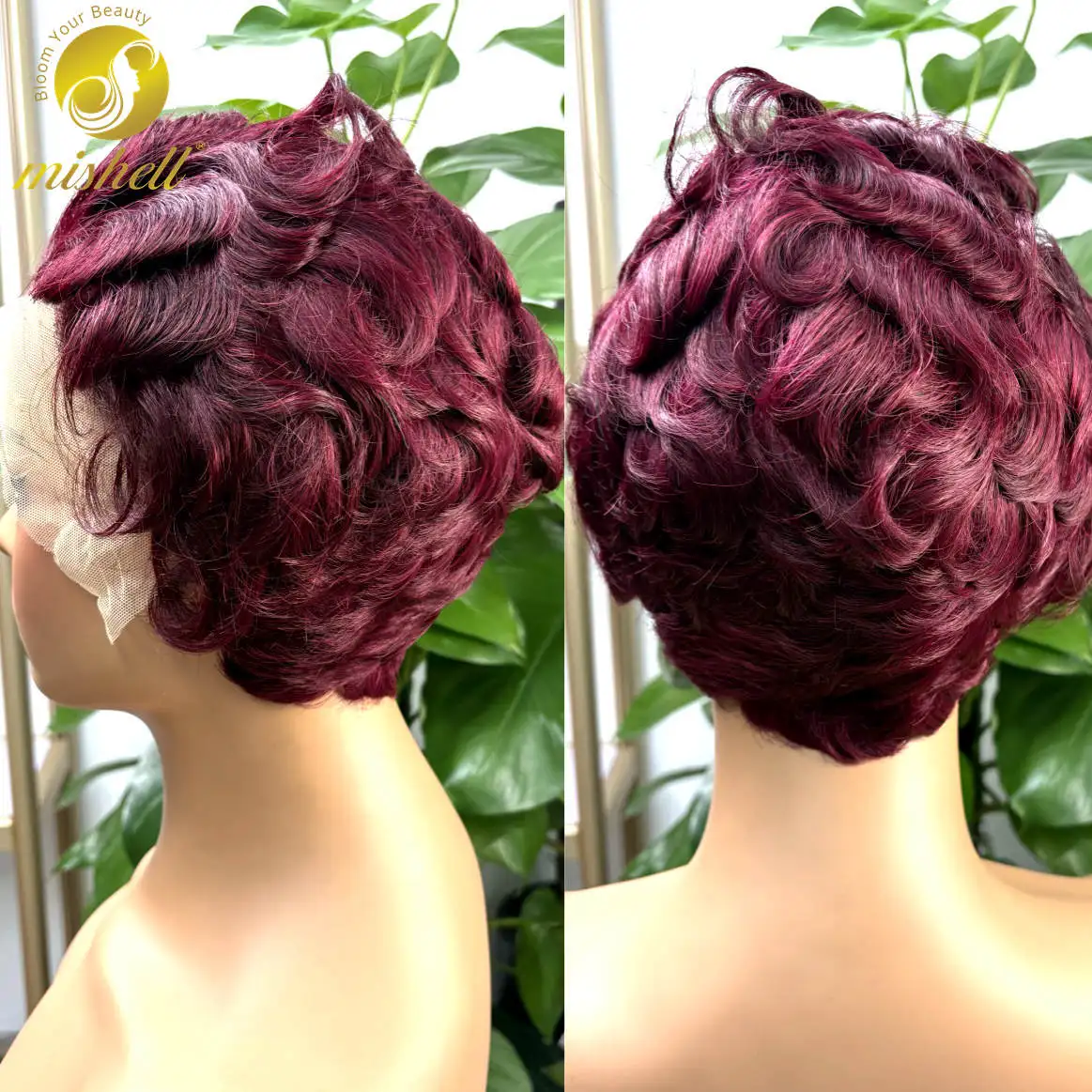 Short Burgundy Pixie Cut Wigs Human Hair Wigs 13x4 Transparent Lace Frontal Colored Bob Wig Brazilian Remy Hair for Black Women