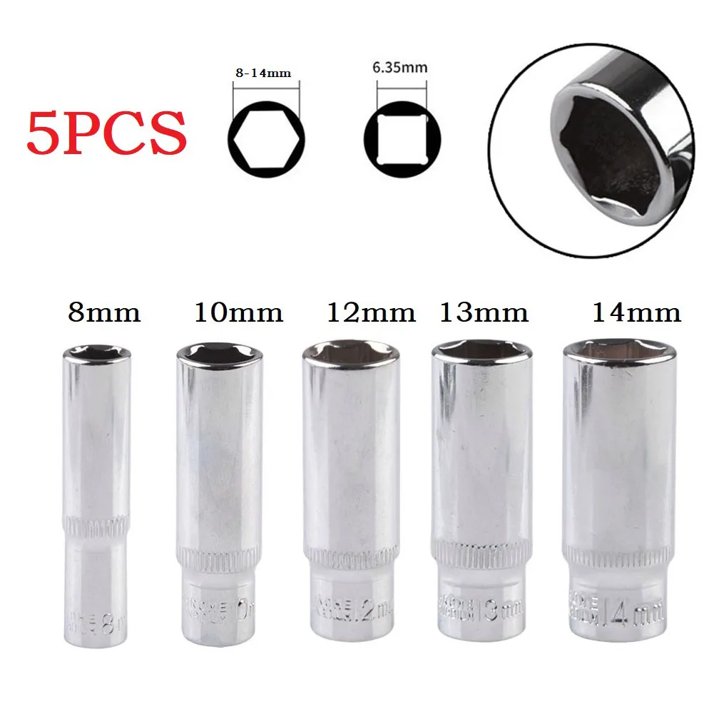 

5pcs Socket Adapter 8-14mm 1/4inch Hex Ratchet Socket Wrench Head 50mm For Electric Impact Driver Power Tools Accessories