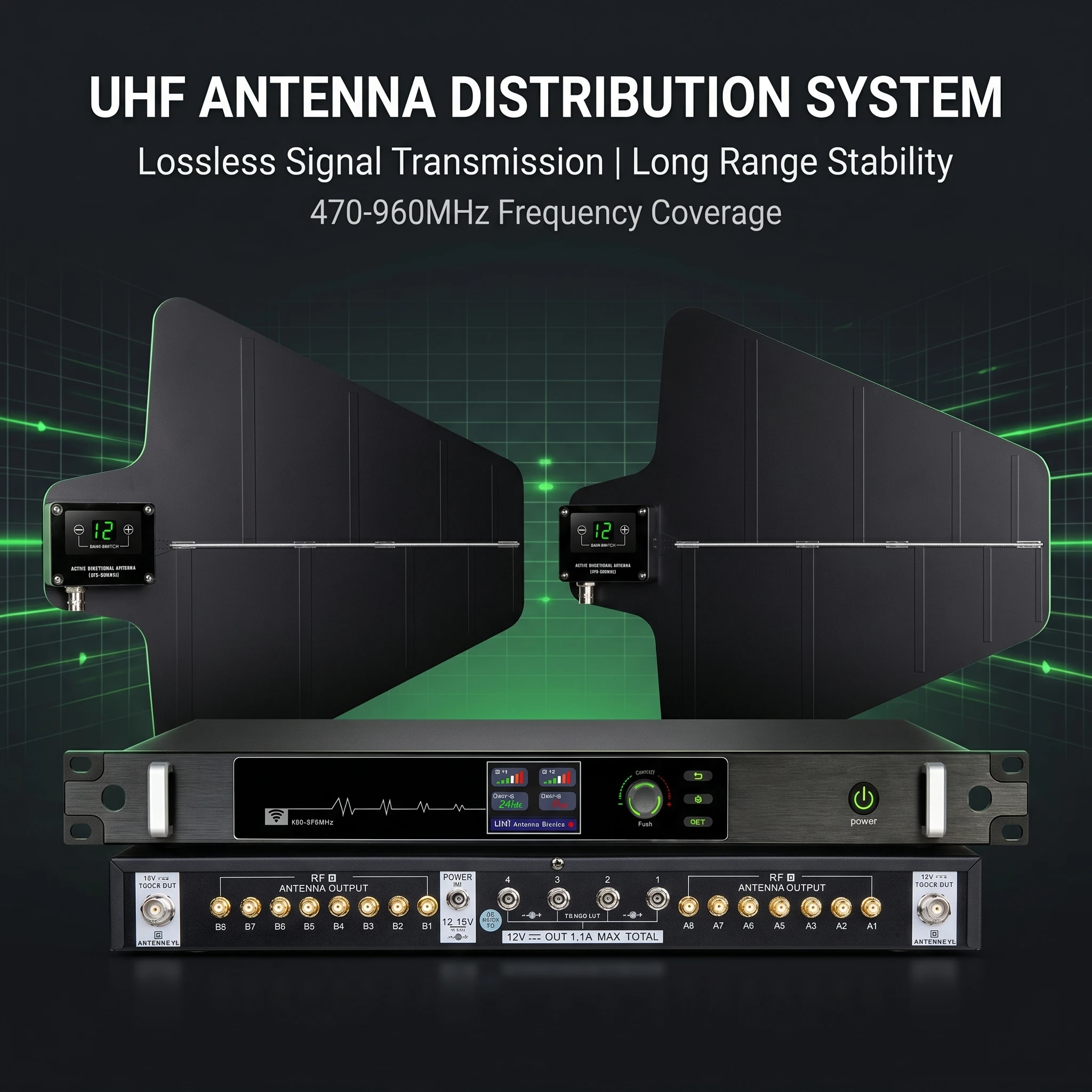 폴킷슨 AT-16pro 안테나 분배 시스템 470-960MHz 무선 마이크 안테나 증폭기 분배기 (스테이지 음악 라이브용)