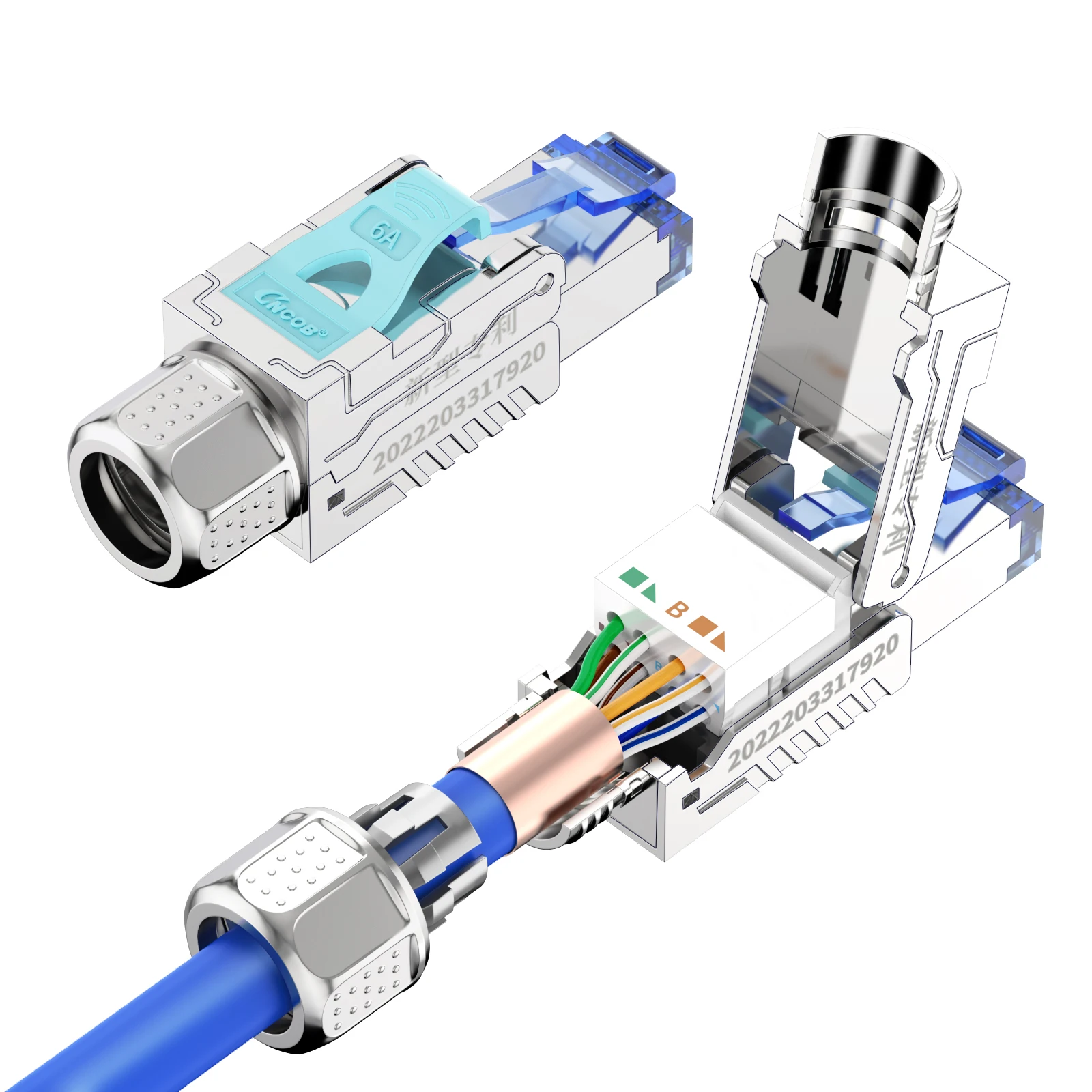 CNCOB RJ45 CAT8 Cat7 CAT6A Connector Tool-Free, Toolless RJ45 Termination Plug Reusable Shielded for Ethernet Cables 10Gbps