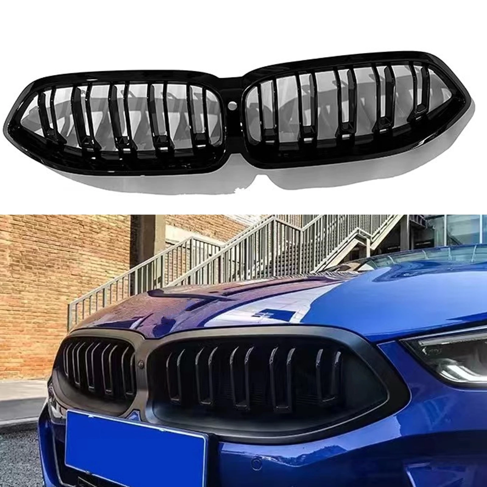 

Front Grille Kidney Grill For BMW 8 Series G14 G15 G16 2022-2023 M Sport Black Double Slats Car Upper Bumper Hood Mesh Grid Kit