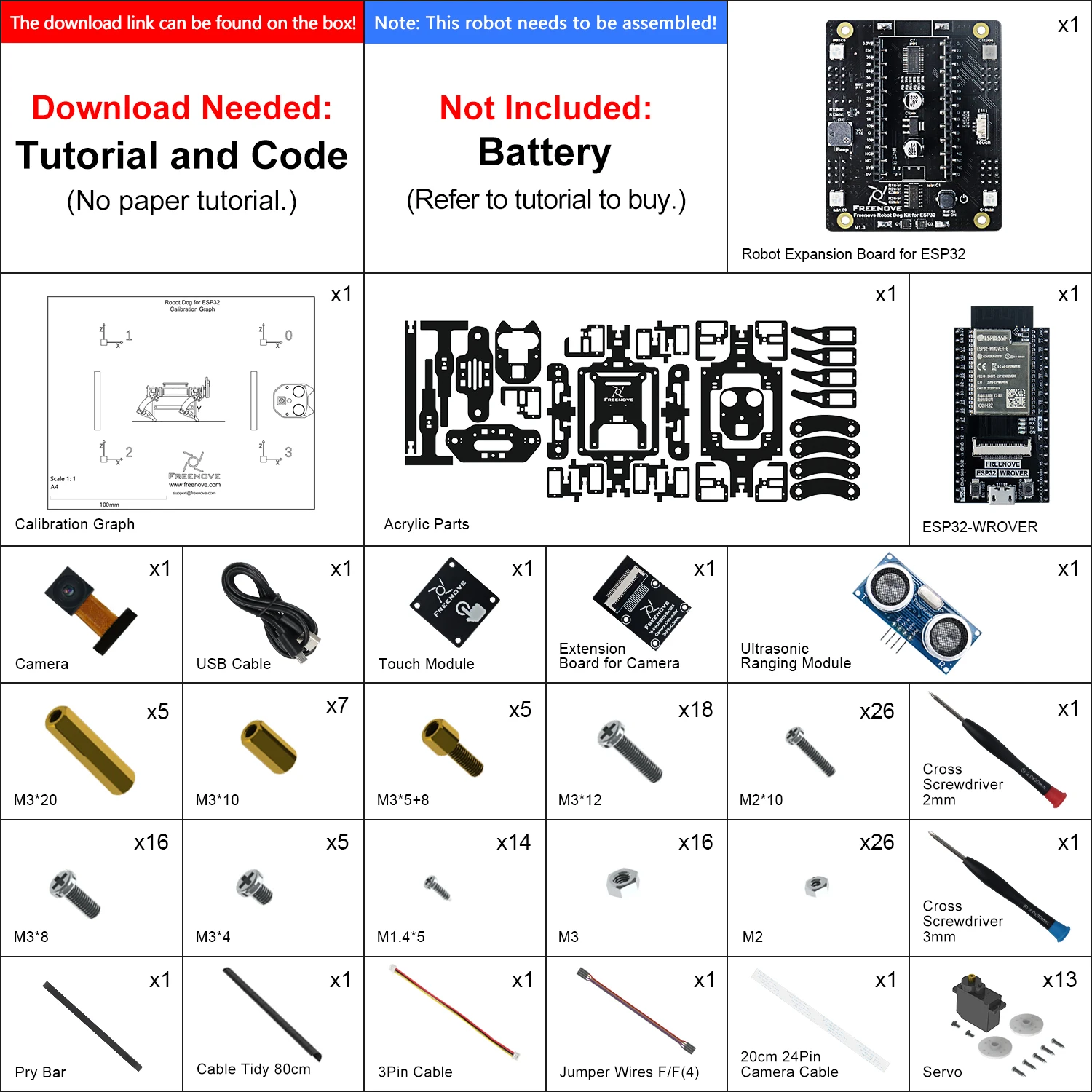 Freenove ロボット犬キット ESP32-WROVER CAM 用、デュアルコア