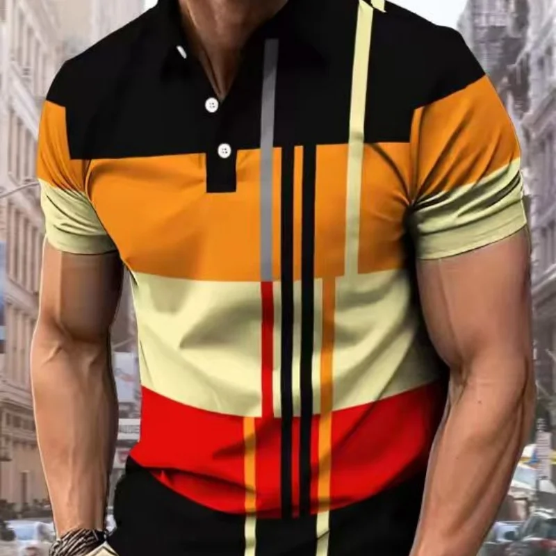 Nuova Polo da Golf a Righe per Uomo, Camicia Casual a Maniche Corte, Tinta Unita con Colletto, Moda Business Sportiva, T-Shirt Traspirante